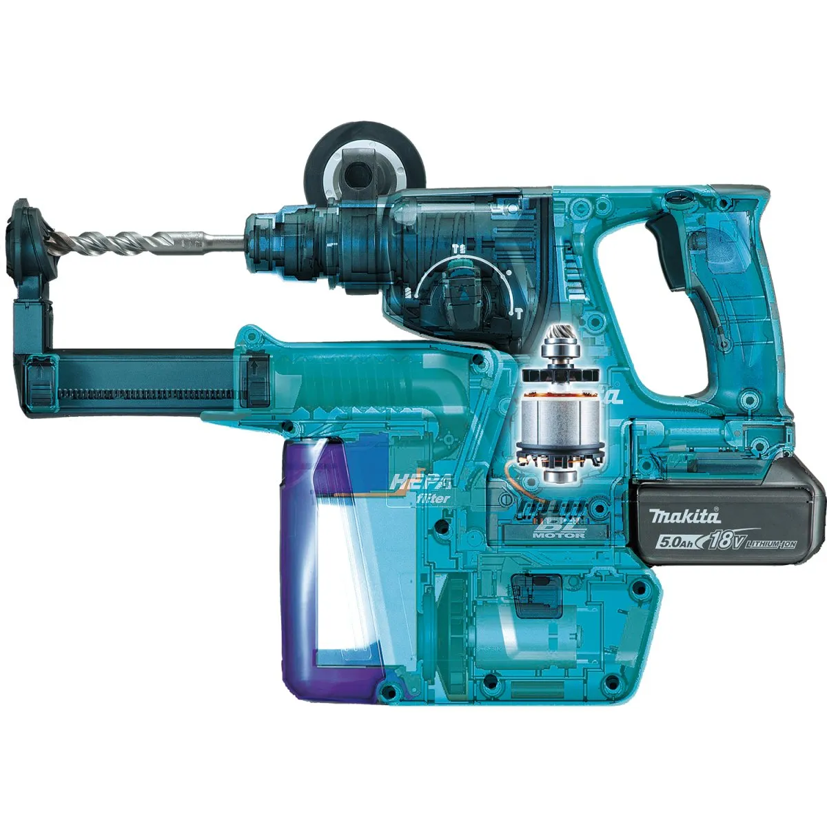 18V LXT® Lithium‑Ion Brushless Cordless 1" Rotary Hammer Kit, Accepts SDS‑PLUS Bits, w/ HEPA Dust Extractor (5.0Ah)