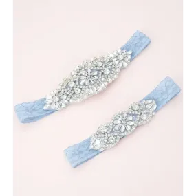 Adelaide Crystal and Lace Garter Set Dusty Blue C01S-C02S