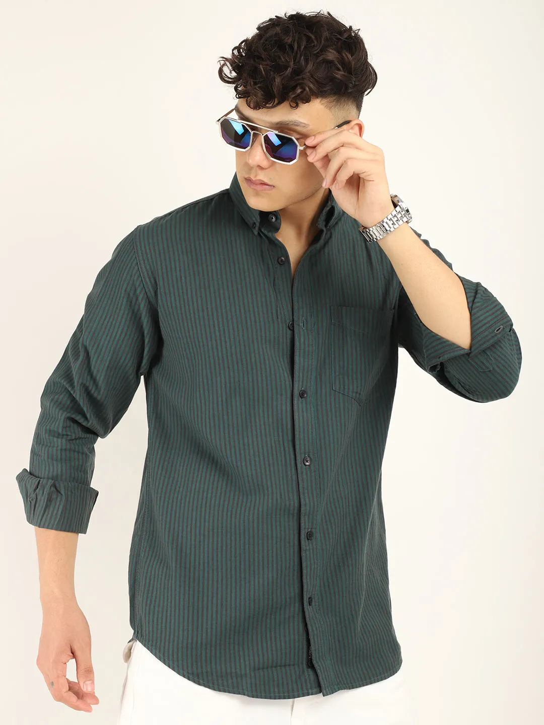 Andre Oxford Green Full Sleeve Shirt