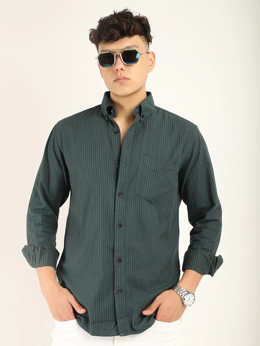 Andre Oxford Green Full Sleeve Shirt