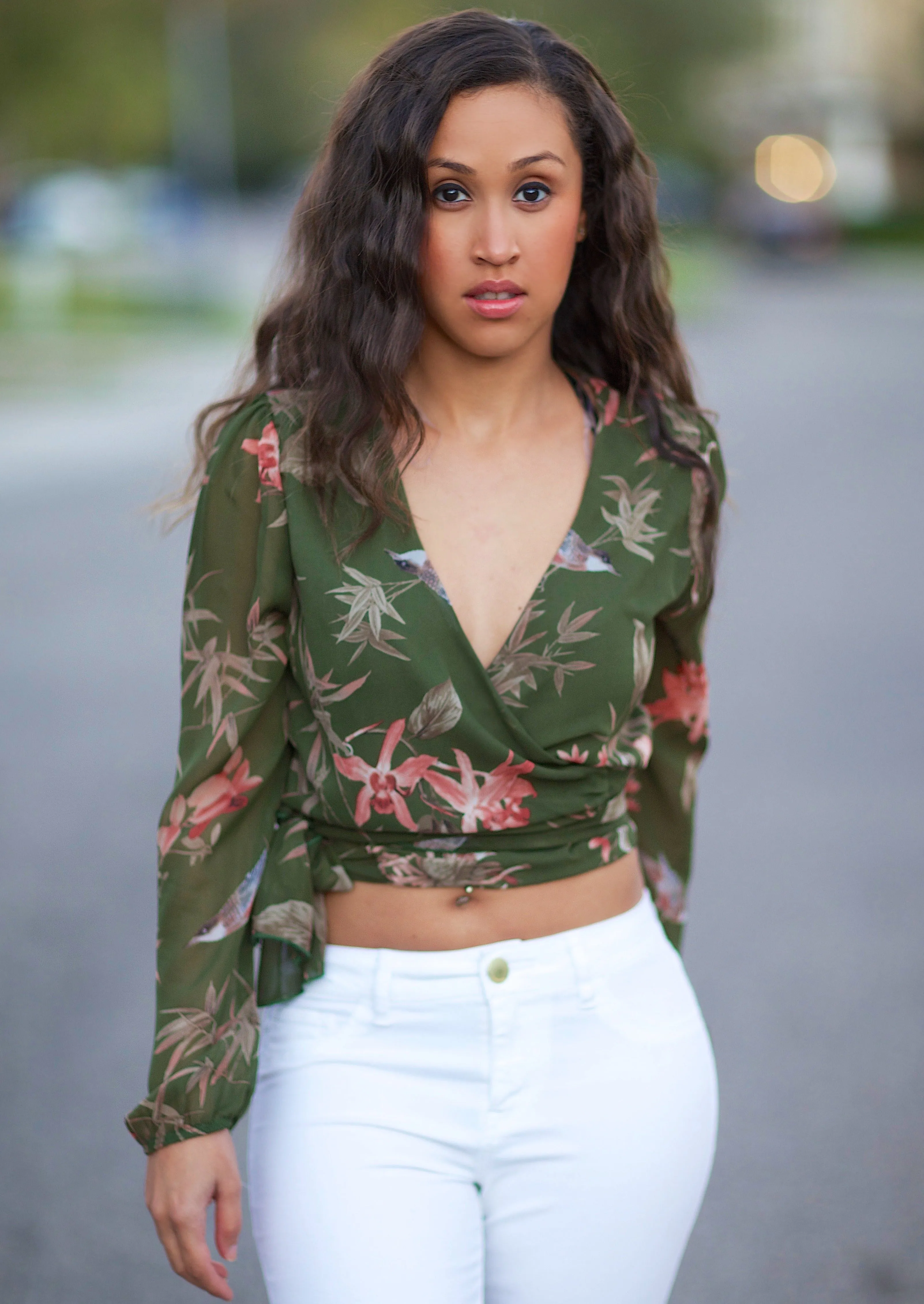 Ashley Floral Print Chiffon Tie Wrap Around Cropped Top