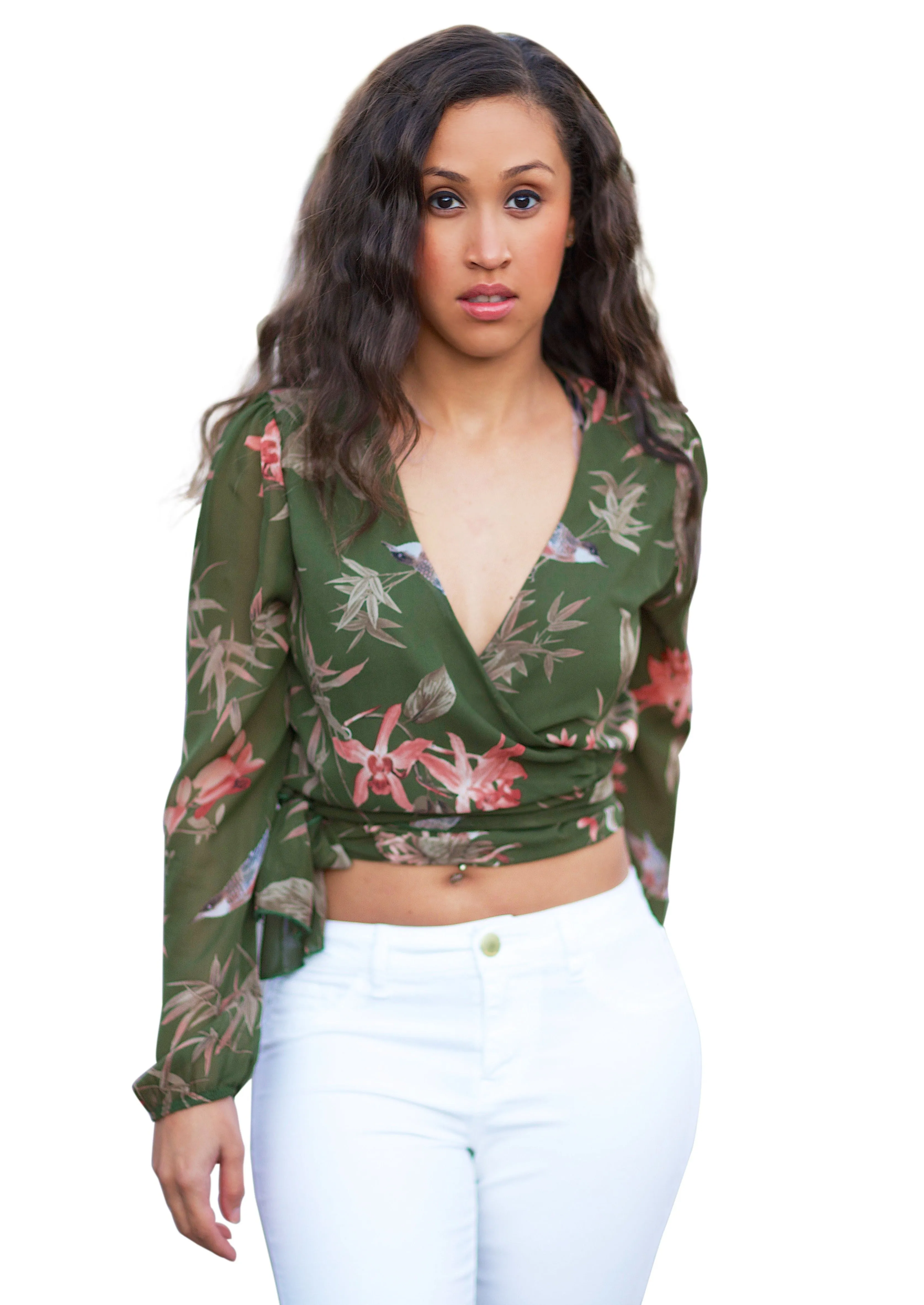 Ashley Floral Print Chiffon Tie Wrap Around Cropped Top