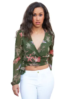 Ashley Floral Print Chiffon Tie Wrap Around Cropped Top