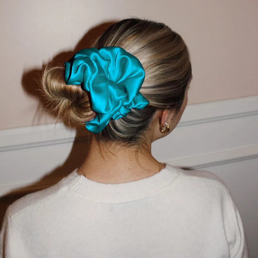 Big Effing Silk Scrunchie in Electric Teal