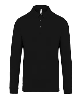 Black - Jersey knit long sleeve polo shirt