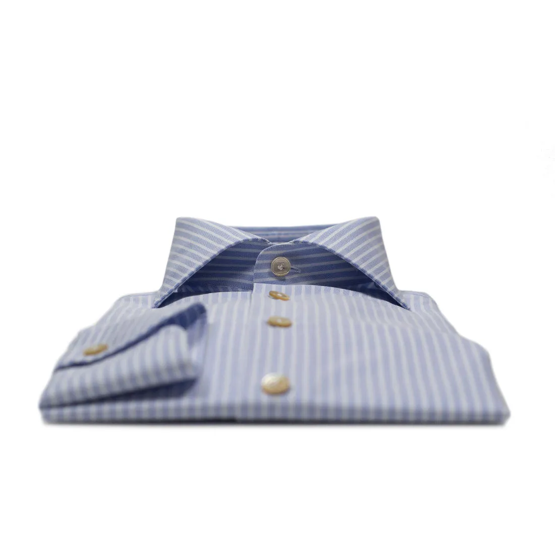 Blue stripe Thomas Mason 140/2 oxford shirt, spread collar (restock)