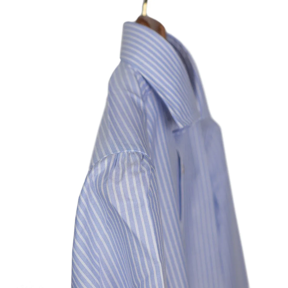 Blue stripe Thomas Mason 140/2 oxford shirt, spread collar (restock)