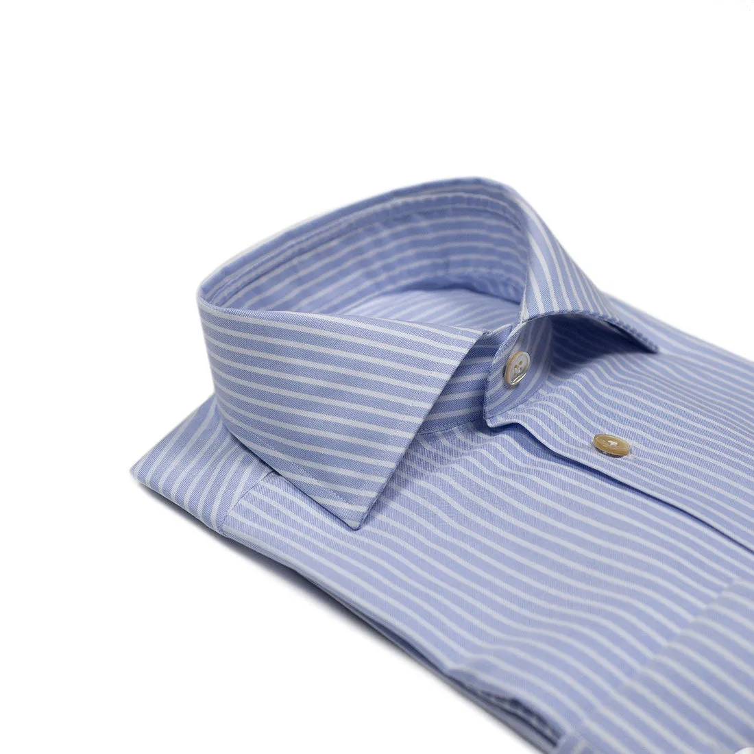 Blue stripe Thomas Mason 140/2 oxford shirt, spread collar (restock)