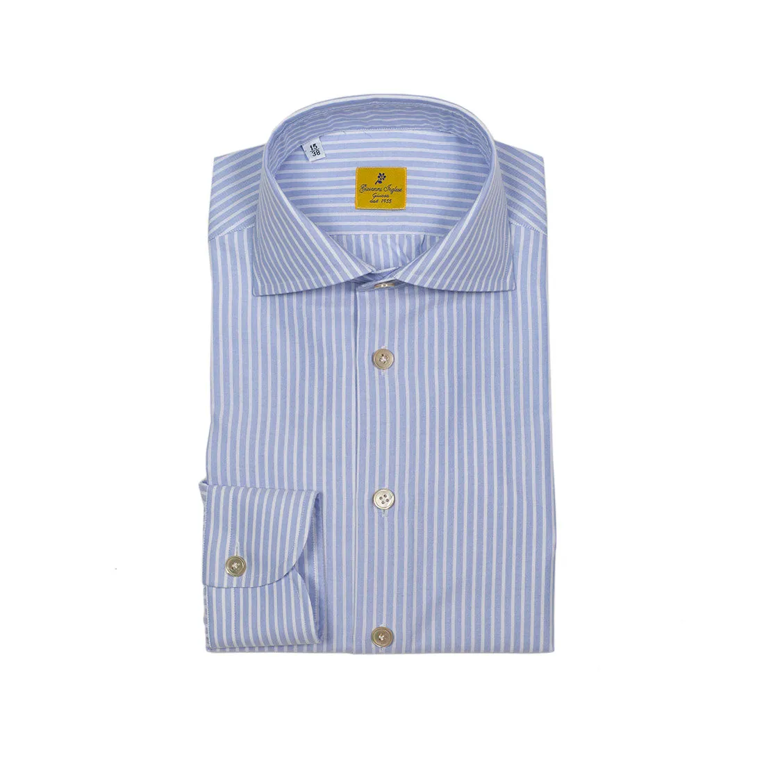 Blue stripe Thomas Mason 140/2 oxford shirt, spread collar (restock)