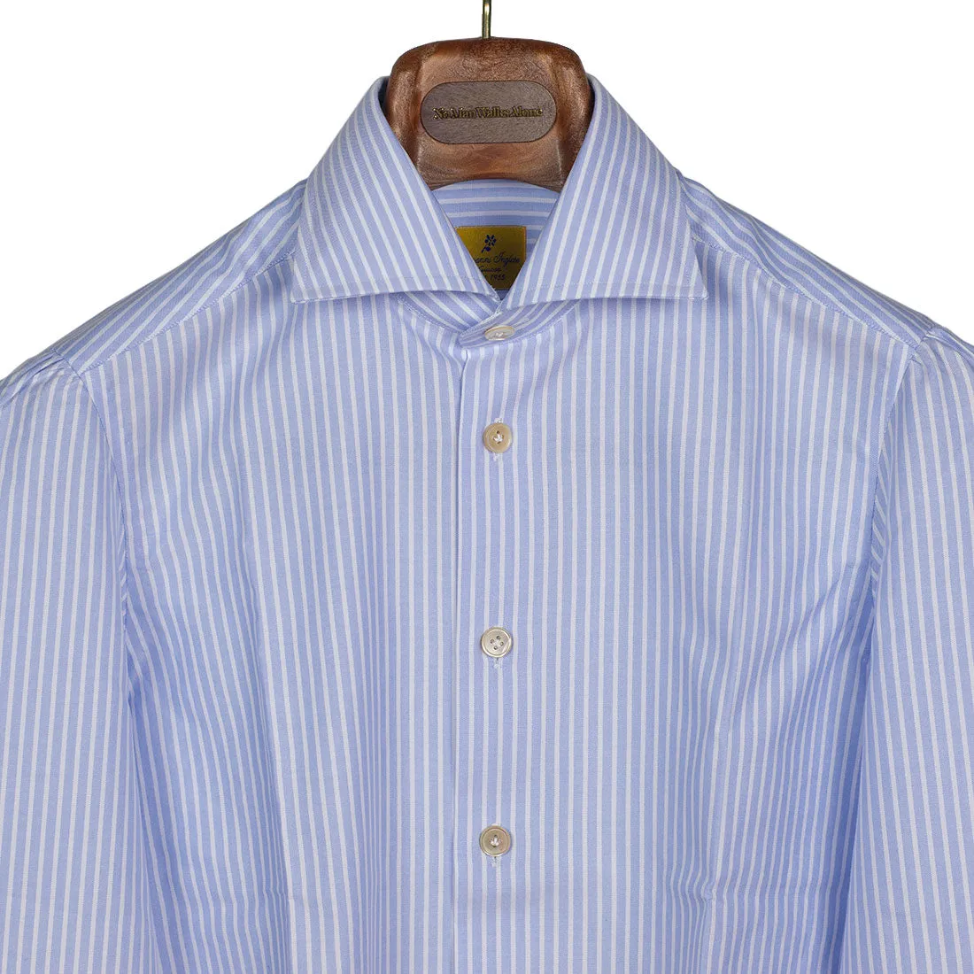 Blue stripe Thomas Mason 140/2 oxford shirt, spread collar (restock)