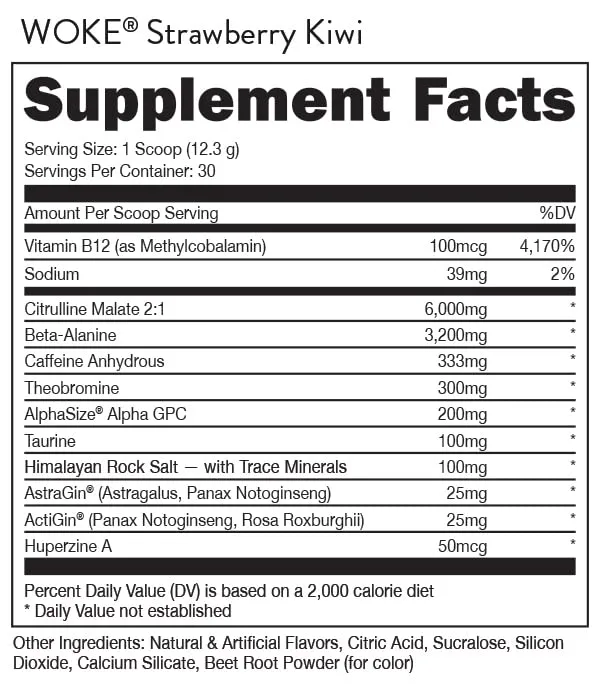 Bucked Up - Woke - HIGH STIM Pre Workout - Best Tasting - Focus Nootropic, Pump, Strength and Growth, 30 Servings (Strawberry Kiwi)