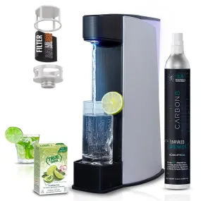 Carbon8 Kit - One Touch Sparkling Water Maker   Filter & Lemon8   Co2 Cylinder - Silver