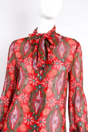 Chiffon Brocade Tie Neck Blouse