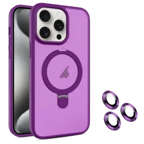 Compatible with iPhone 15 Pro Magnetic Holder Phone Case (Dark Purple) - Semi-Transparent Matte, MagSecure Compatible. Sleek design with all-round protection, precise cutouts, magnetic holder,