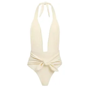 Cream Rib Tropez Tie-Up One-Piece