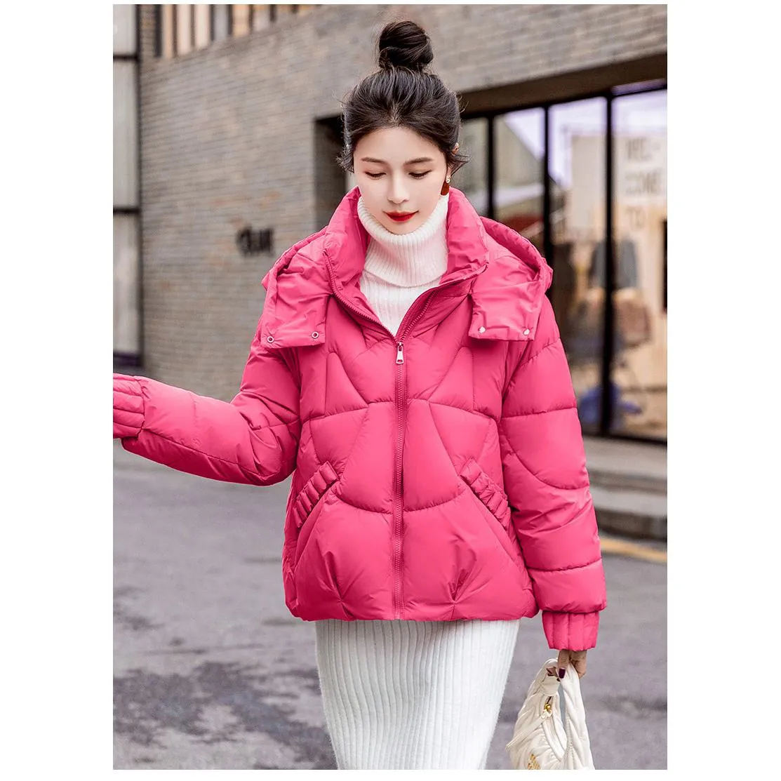 Cropped Windproof Thickened Puffer Jacket