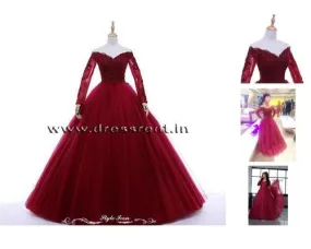 G135 (5),  Wine Ball Semi off Shoulder Gown, Size (XS-30 to L-38)