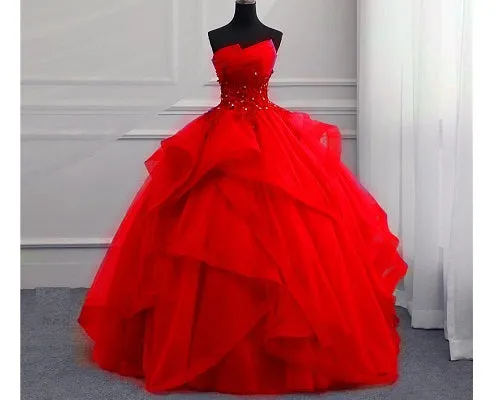 G230, Red Tub Top Ball Gown, Size (XS-30 to XL-40)