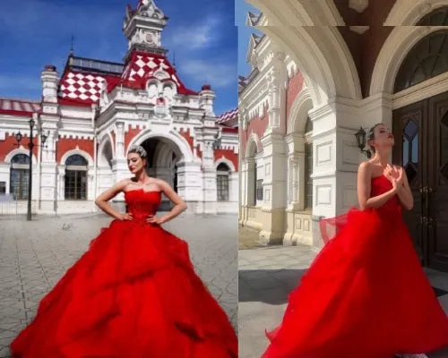 G230, Red Tub Top Ball Gown, Size (XS-30 to XL-40)