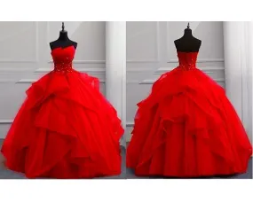 G230, Red Tub Top Ball Gown, Size (XS-30 to XL-40)