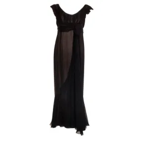 HELEN ROSE 1950s Black Long Chiffon Gown