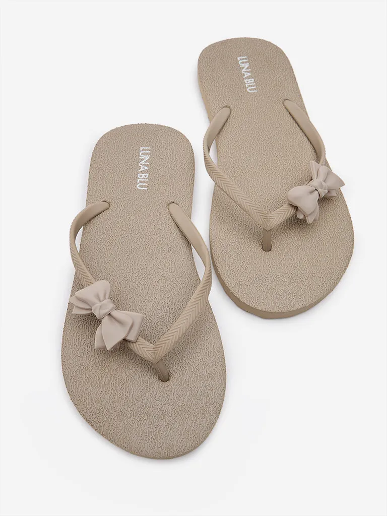 LUNA BLU Beige Bow-Detailed Flip-Flop