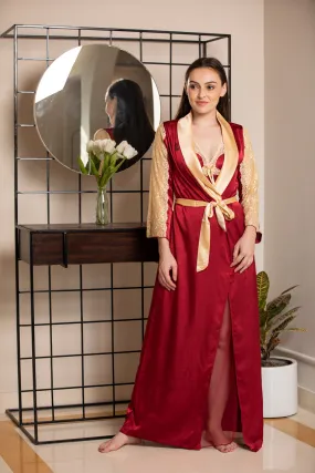 Maroon & Gold Designer Nightgown set