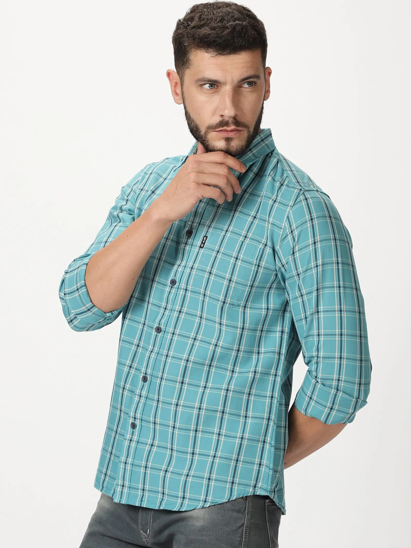 MEN'S BLUE CHECKS SLIM FIT SHIRT