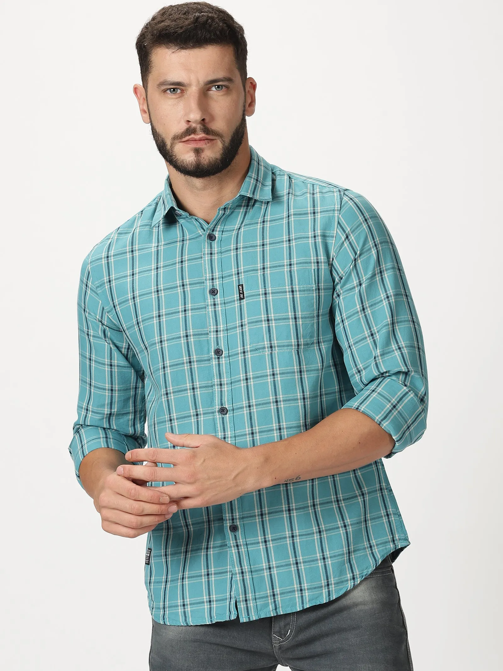 MEN'S BLUE CHECKS SLIM FIT SHIRT