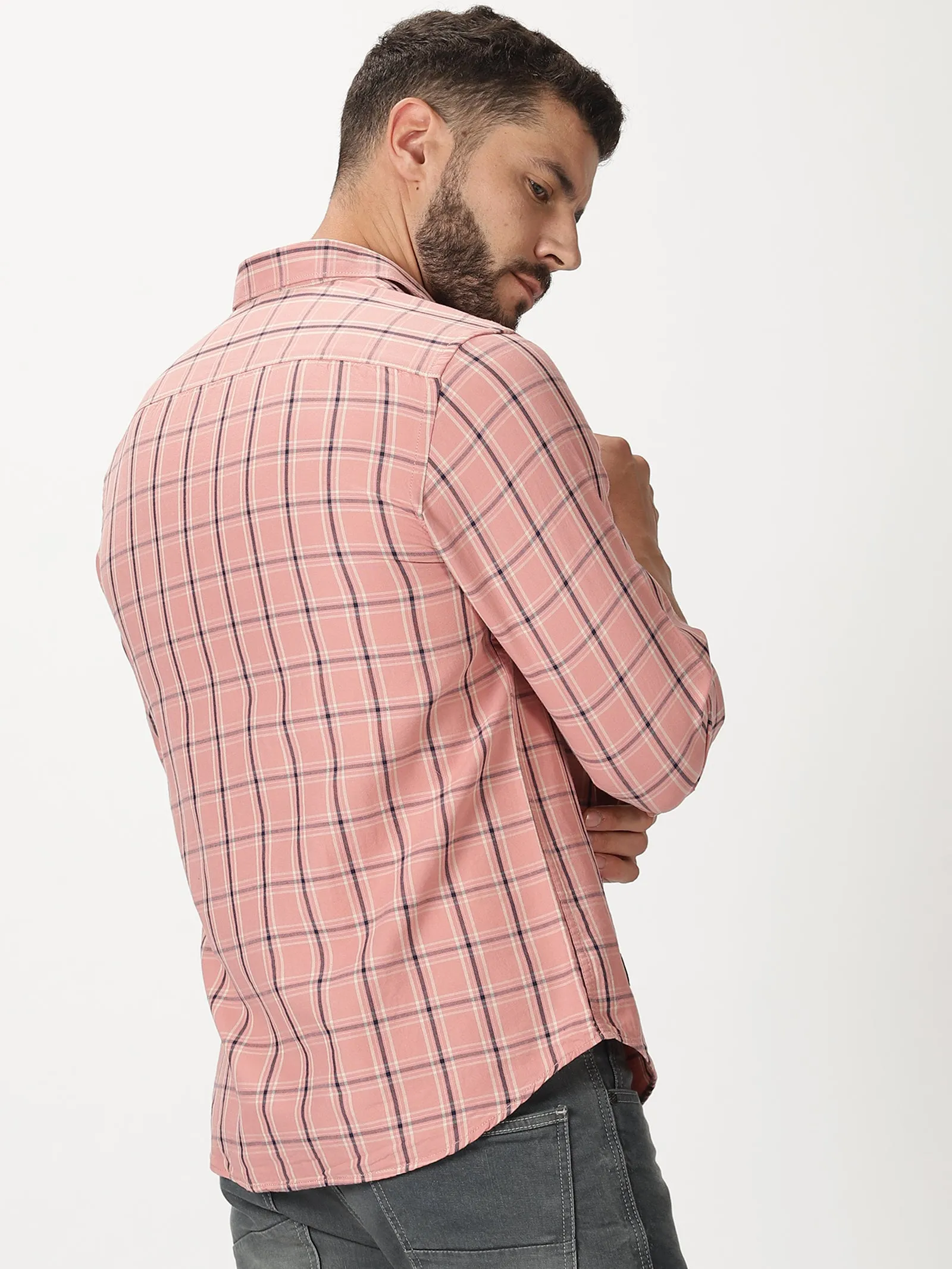 MEN'S PINK CHECKS SLIM FIT SHIRT