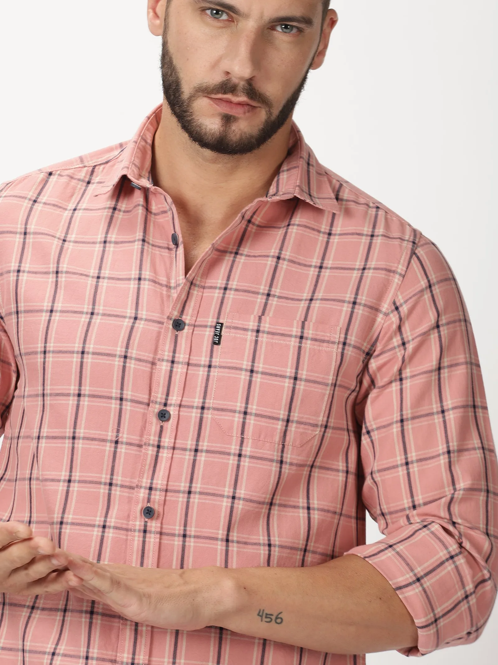 MEN'S PINK CHECKS SLIM FIT SHIRT