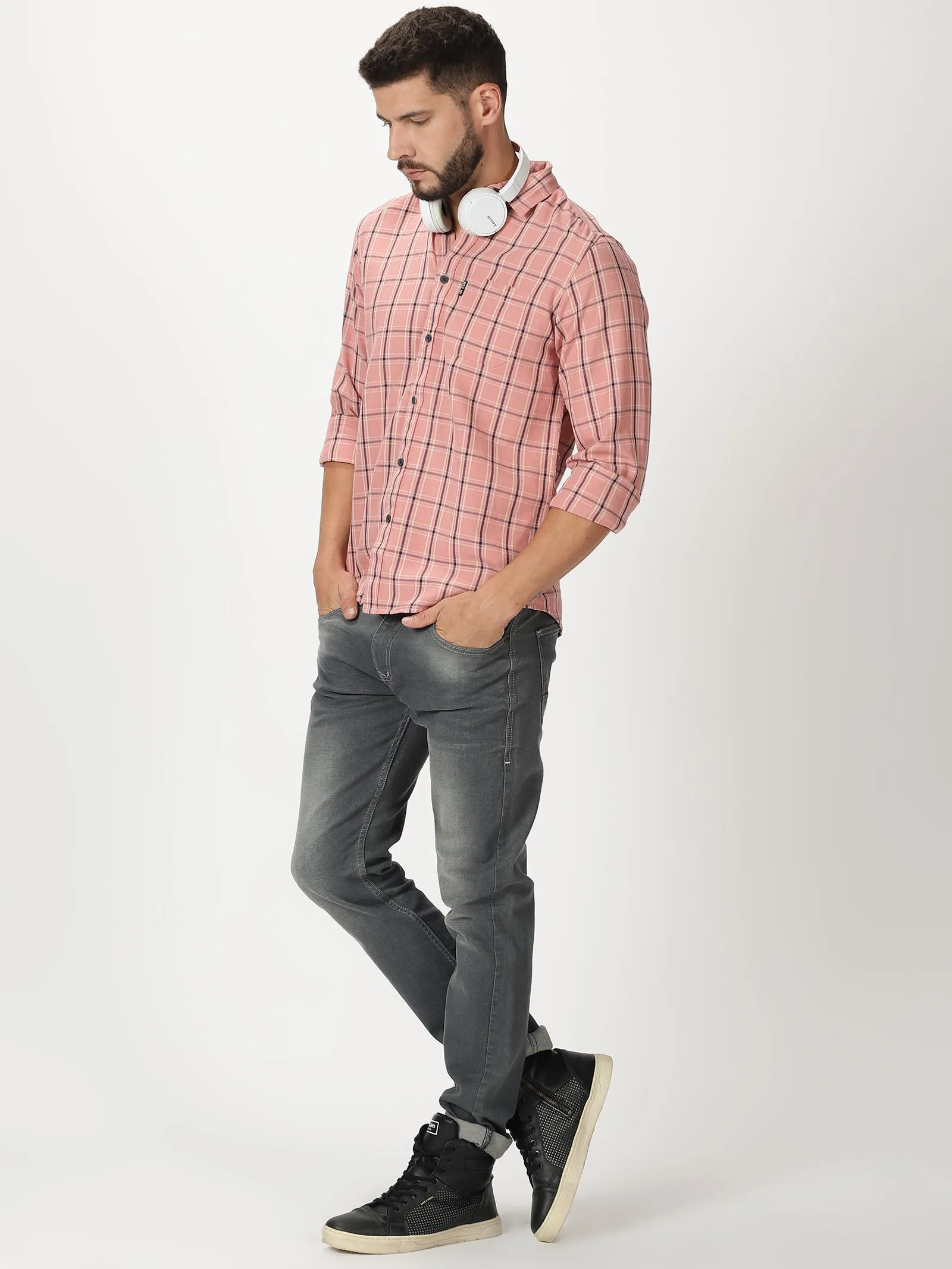 MEN'S PINK CHECKS SLIM FIT SHIRT