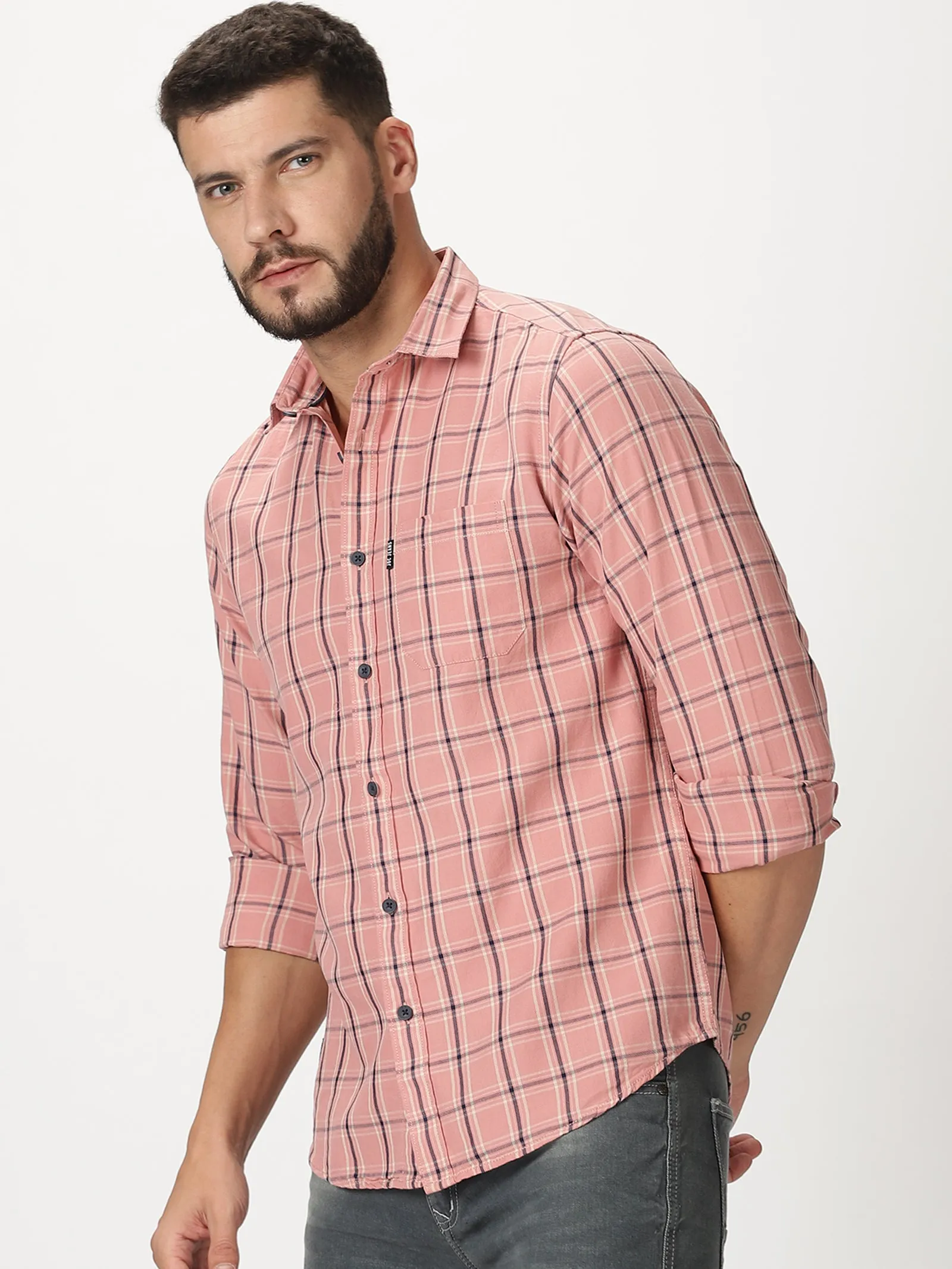 MEN'S PINK CHECKS SLIM FIT SHIRT