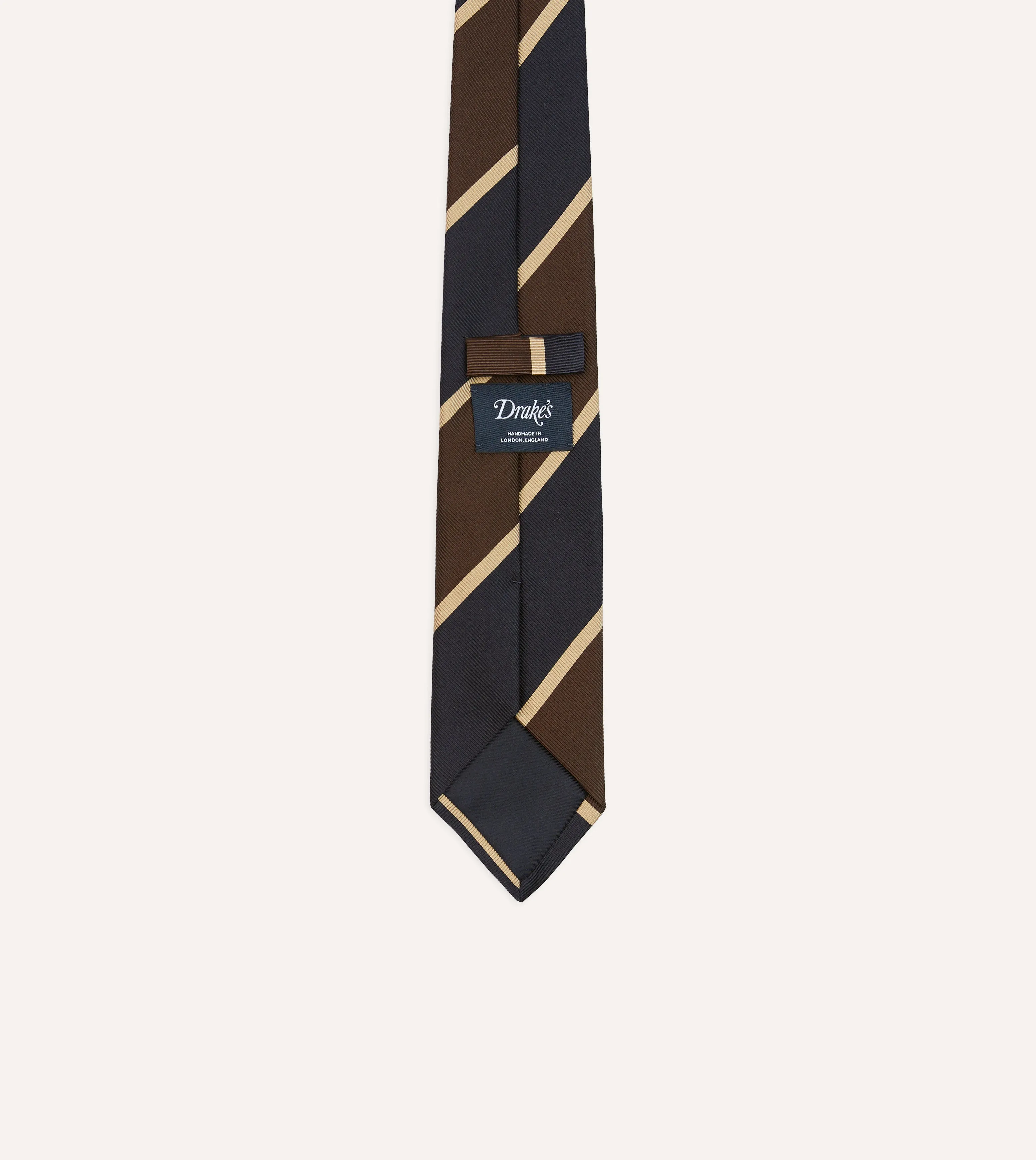 Navy and Brown Broad Stripe Mogador Silk Tipped Tie