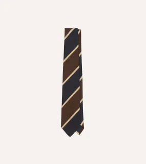 Navy and Brown Broad Stripe Mogador Silk Tipped Tie