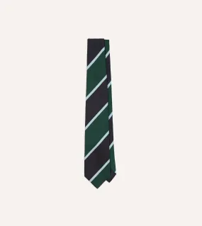 Navy and Green Broad Stripe Mogador Silk Tipped Tie