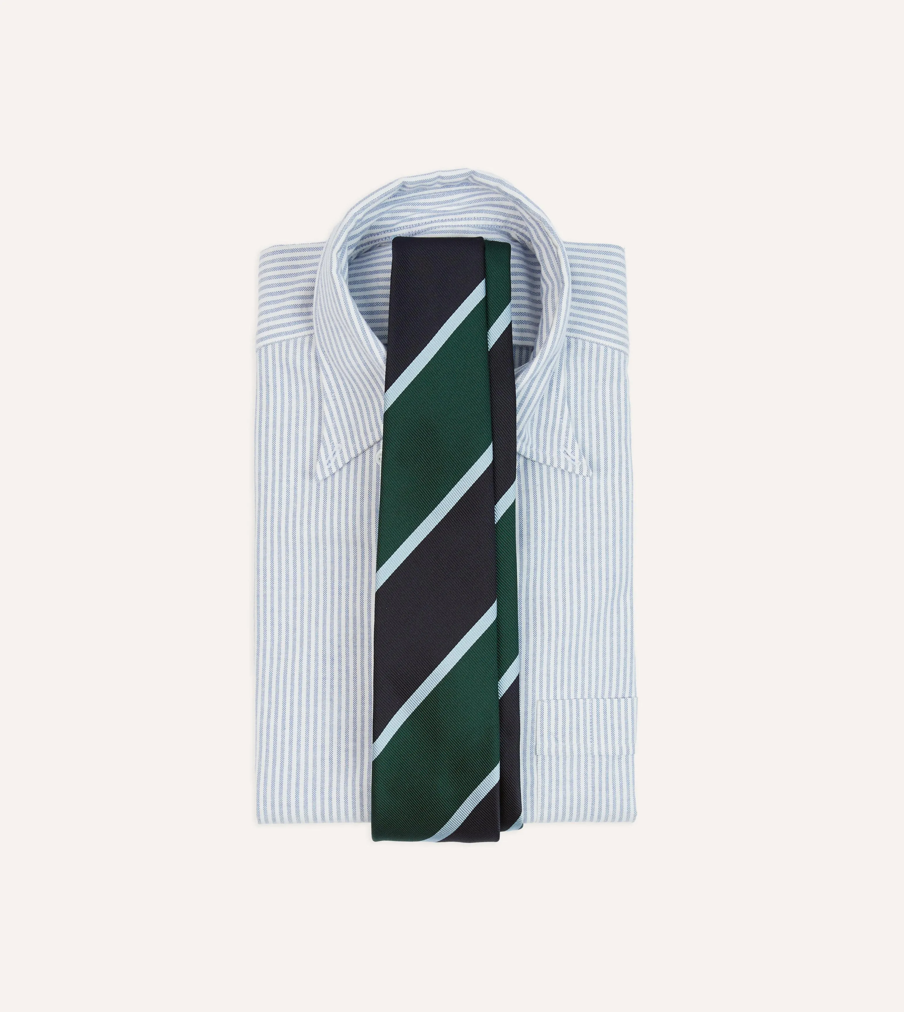 Navy and Green Broad Stripe Mogador Silk Tipped Tie