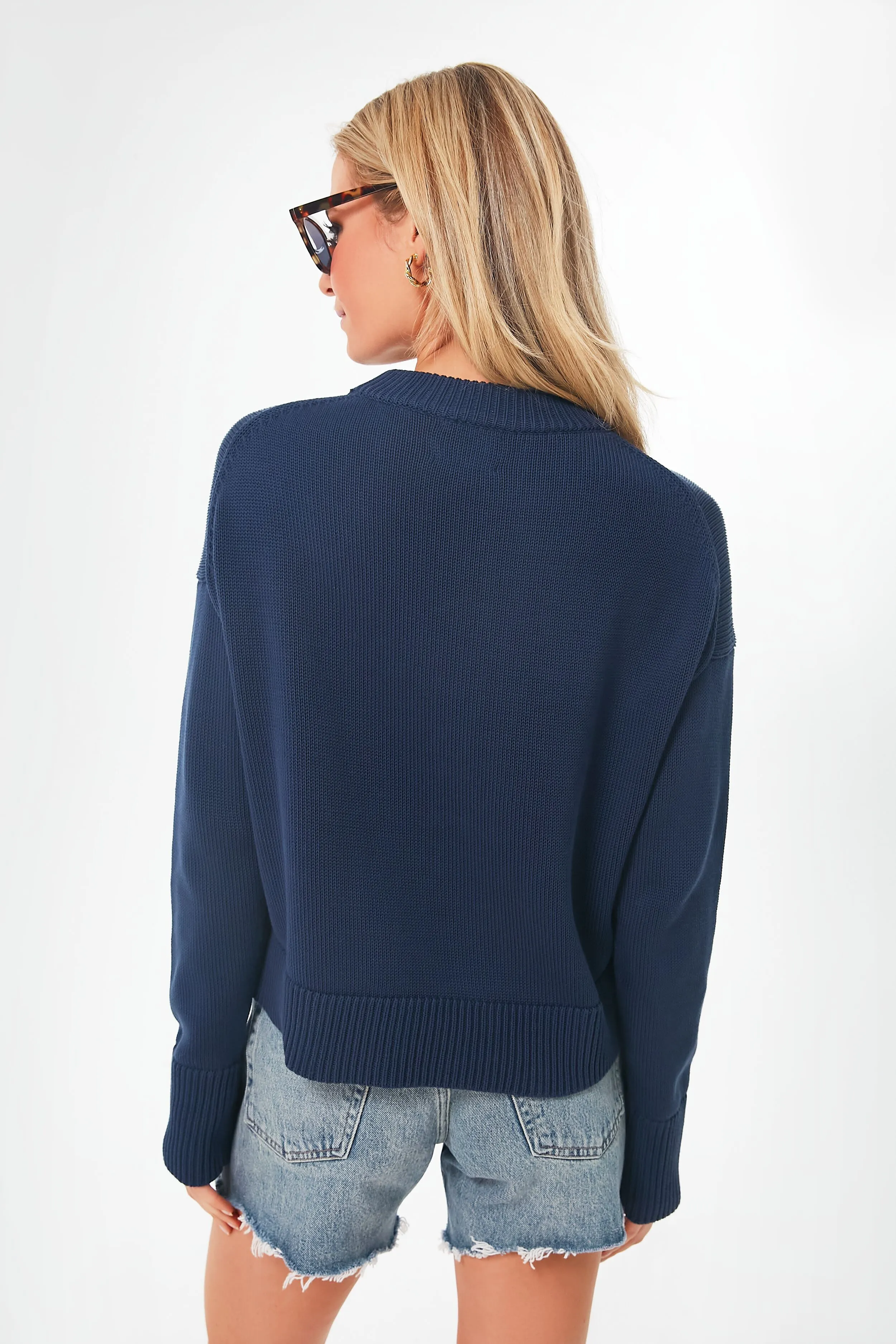 Navy Cropped Americana Sweater