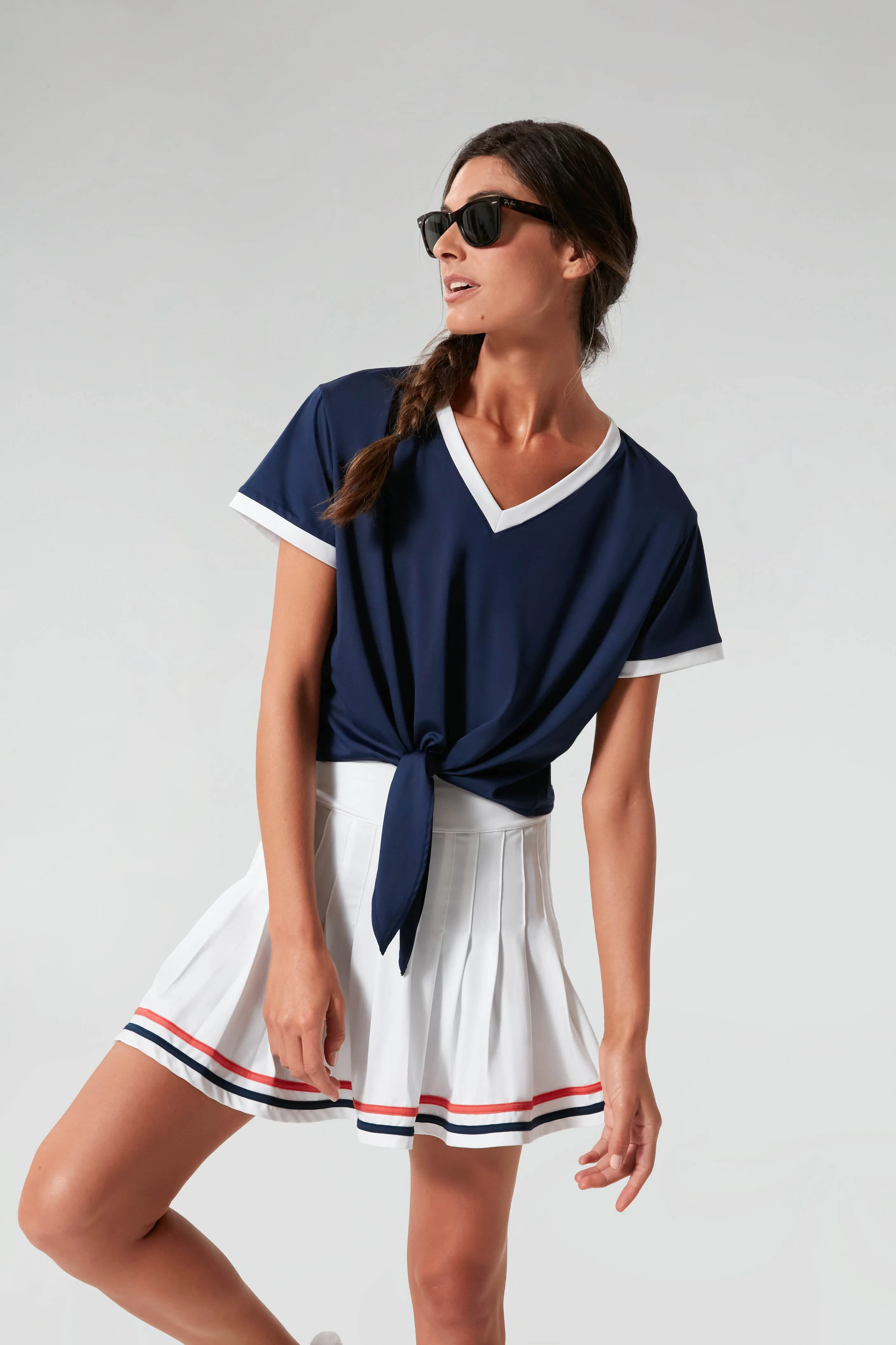 Navy Tie Front Maya Tee