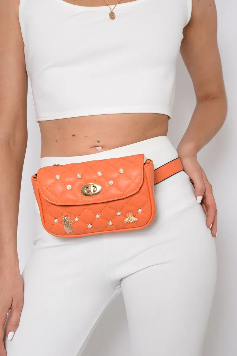 Orange Pearl Studded Insect Bumbag - Folly