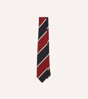 Red and Ecru Broad Stripe Mogador Silk Tipped Tie