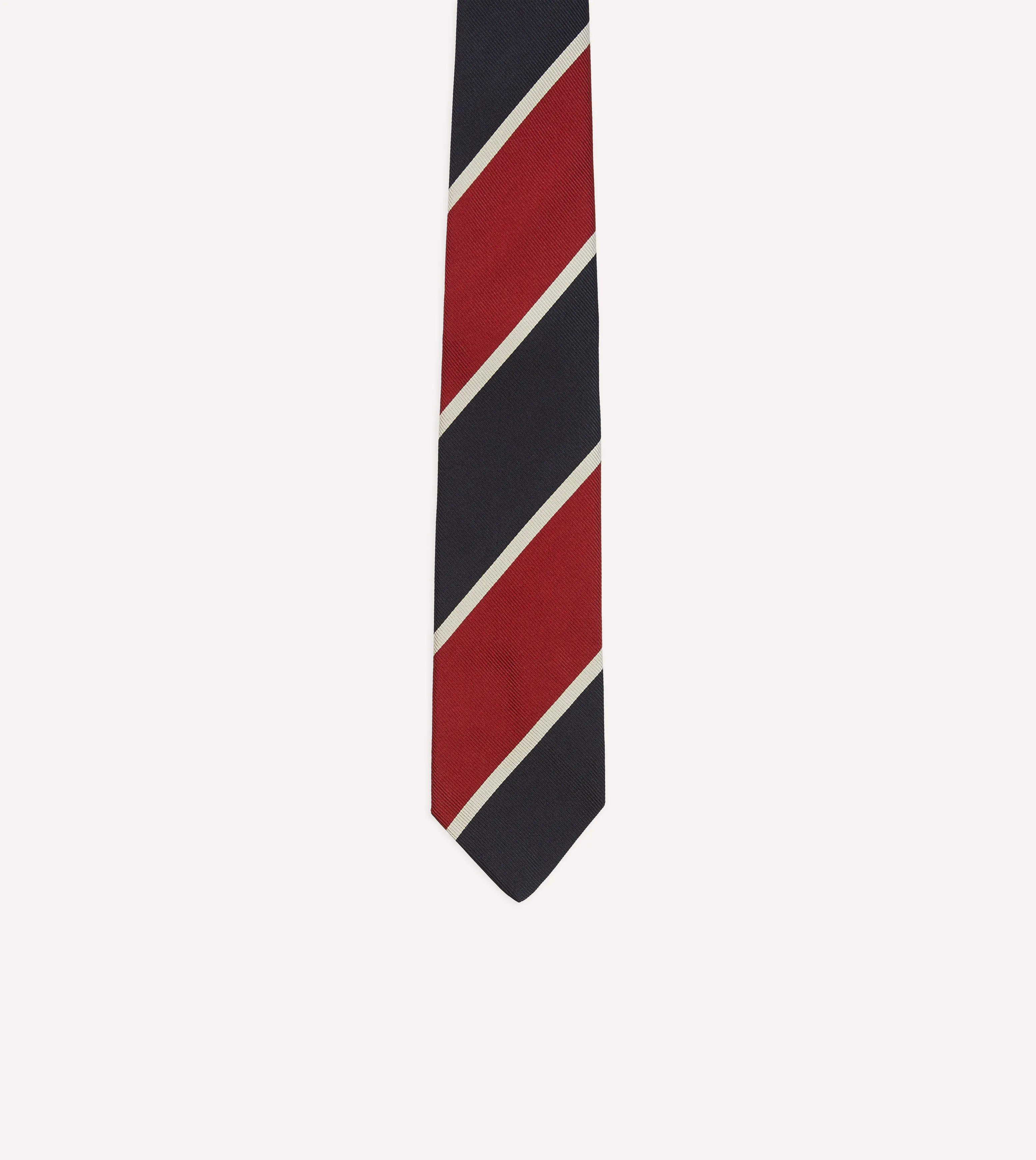 Red and Ecru Broad Stripe Mogador Silk Tipped Tie