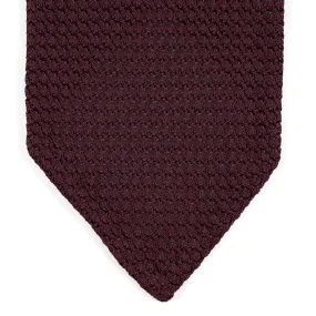 Seven-fold solid burgundy grenadine silk tie, handrolled edges