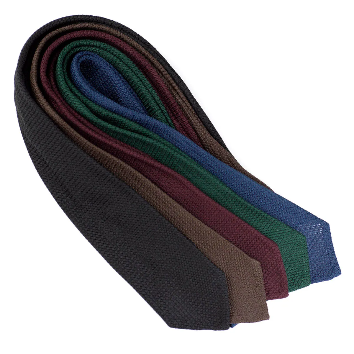 Seven-fold solid burgundy grenadine silk tie, handrolled edges