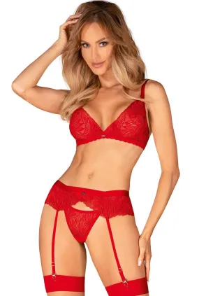 Sexy Sheer Red Bra 3 Piece Lingerie Set