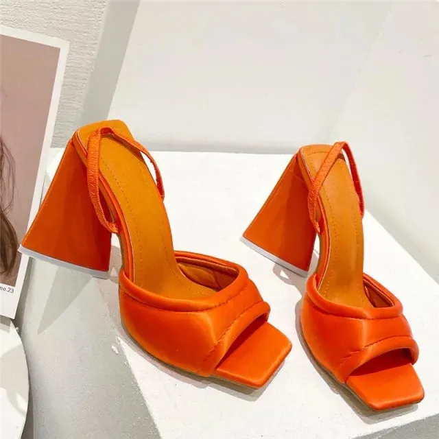 Slides Mules Summer Silk Thick Block Heels