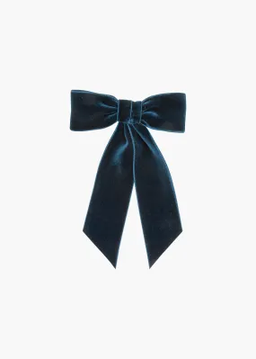 Wide Velvet Bow Barrette -- Prussian